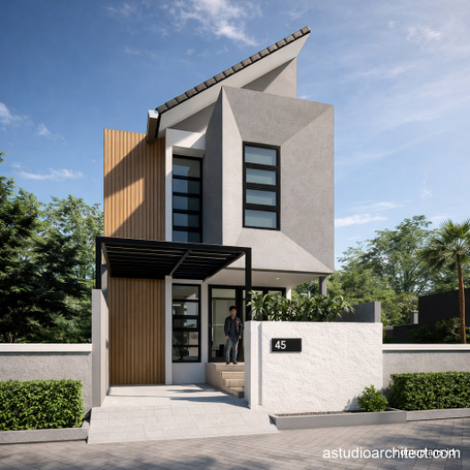 Desain Rumah Atap Miring - lahan 6x17m [kode 045]