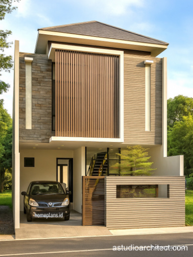 [kode 032D] Desain 6x17m dengan layout Open plan 3 kamar